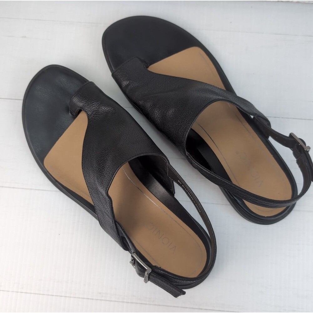 Vionic Ella Toe Loop Sandal Black Leather Women’s 9M Arch Support Comfort Shoes - Picture 7 of 13